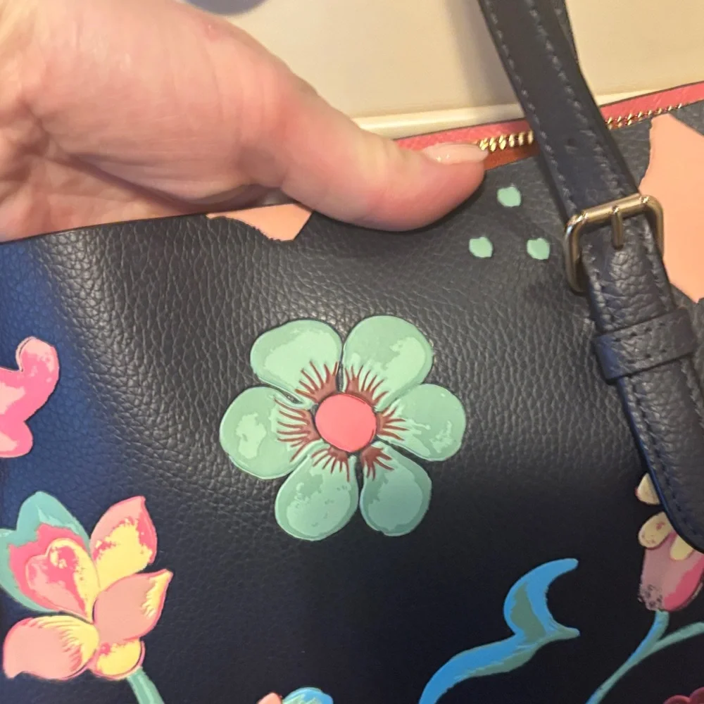 Coach Black Tote with Colorful Floral Design - Picture 5 of 15